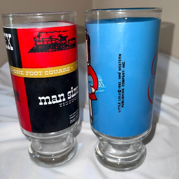 Vintage Kleenex Brand Promotional Glass Tumblers Drinking Glasses x2 Retro - Picture 3 of 14